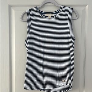 Michael Kors Blue and White Fitted Sleeveless Tank Top